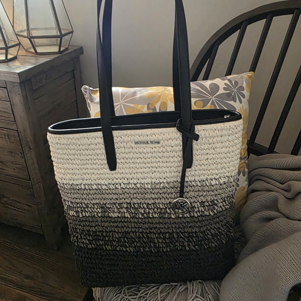 Michael Kors Black, Gray, and White Woven Tote - Picture 3 of 3